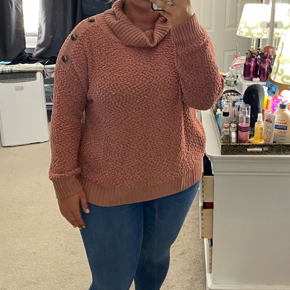 Pink button chunky neck turtleneck 3x